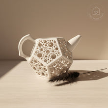 Load image into Gallery viewer, Handmade ceramic teapot candle holder lantern with warm glowing light, cozy home decor, unique pottery tealight holder gift