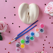 Load image into Gallery viewer, Blank ceramic vagina for bachelorette or hen party decorations. Paint and sip coloring games for adults. This ceramic vulva blank is sure to get the party started and make the best kind of raucous memories at gay bachelor, bridal shower or girl night party! Pussy paint kit.