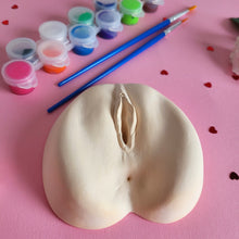 Load image into Gallery viewer, Blank ceramic vagina for bachelorette or hen party decorations. Paint and sip coloring games for adults. This ceramic vulva blank is sure to get the party started and make the best kind of raucous memories at gay bachelor, bridal shower or girl night party! Pussy paint kit.