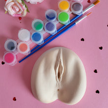Load image into Gallery viewer, Blank ceramic vagina for bachelorette or hen party decorations. Paint and sip coloring games for adults. This ceramic vulva blank is sure to get the party started and make the best kind of raucous memories at gay bachelor, bridal shower or girl night party! Pussy paint kit.