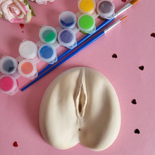 Load image into Gallery viewer, Blank ceramic vagina for bachelorette or hen party decorations. Paint and sip coloring games for adults. This ceramic vulva blank is sure to get the party started and make the best kind of raucous memories at gay bachelor, bridal shower or girl night party! Pussy paint kit.