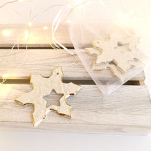 Load image into Gallery viewer, Ceramic snowflakes decorated in gold Holiday tree decor gift for wife or husband Elegant home decor cozyhomeideas