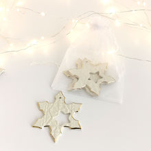 Load image into Gallery viewer, Ceramic snowflakes decorated in gold Holiday tree decor gift for wife or husband Elegant home decor cozyhomeideas