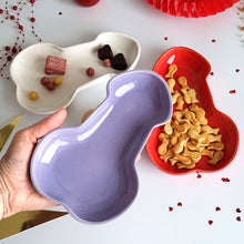 Load image into Gallery viewer, These colorful penis-shaped plates will brighten up a bachelorette/hen party or add playfulness to a gay bachelor party. Ceramic penis plate for adult's birthday party decor or bachelorette final fiesta sexy party supplies.