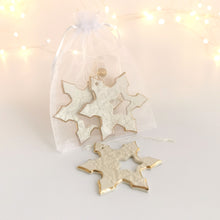 Load image into Gallery viewer, Ceramic snowflakes decorated in gold Holiday tree decor gift for wife or husband Elegant home decor cozyhomeideas
