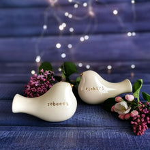 Load image into Gallery viewer, This pair of beautiful wedding cake toppers will add a classy finishing touch to your cake! The elegant cake toppers represent a pair of love birds or white doves. These cake toppers will decorate not only your wedding cake but also your home.