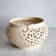 Load image into Gallery viewer, Ceramic knitting yarn bowl - a gift for a knitter or craft room decor. Pottery yarn holder - knitting storage and organizer. This ceramic crochet bowl is also suitable as a fruit bowl or tea light holder.