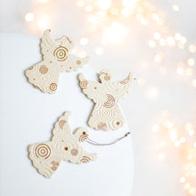 Load image into Gallery viewer, veramic hanging ornamet for tree. Christmas angel in gold decor. Handmade ceramic hanging holiday ornament.