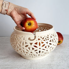 Load image into Gallery viewer, Ceramic knitting yarn bowl - a gift for a knitter or craft room decor. Pottery yarn holder - knitting storage and organizer. This ceramic crochet bowl is also suitable as a fruit bowl or tea light holder.