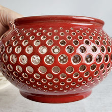 Load image into Gallery viewer, handmade red ceramic yarn bowl for knitting fruit holder and glowing candle lantern