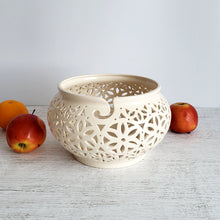 Load image into Gallery viewer, Ceramic knitting yarn bowl - a gift for a knitter or craft room decor. Pottery yarn holder - knitting storage and organizer. This ceramic crochet bowl is also suitable as a fruit bowl or tea light holder.