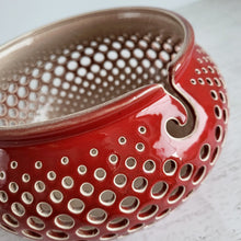 Load image into Gallery viewer, handmade red ceramic yarn bowl for knitting fruit holder and glowing candle lantern