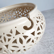 Load image into Gallery viewer, Ceramic knitting yarn bowl - a gift for a knitter or craft room decor. Pottery yarn holder - knitting storage and organizer. This ceramic crochet bowl is also suitable as a fruit bowl or tea light holder.