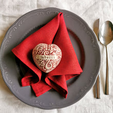 Load image into Gallery viewer, Our handmade ceramic custom place settings are a stunning alternative to flimsy paper place cards. They provide a memorable way to guide your friends and family to the right seats at your reception or shower. Additionally, the charming ceramic hearts make wonderful keepsakes to treasure after the celebration is over.