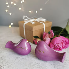 Load image into Gallery viewer, This pair of beautiful wedding cake toppers will add a classy finishing touch to your cake! The elegant cake toppers represent a pair of love birds or white doves. These cake toppers will decorate not only your wedding cake but also your home.