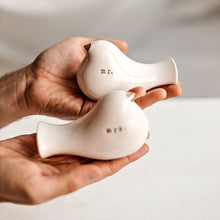 Load image into Gallery viewer, This pair of beautiful wedding cake toppers will add a classy finishing touch to your cake! The elegant cake toppers represent a pair of love birds or white doves. These cake toppers will decorate not only your wedding cake but also your home.