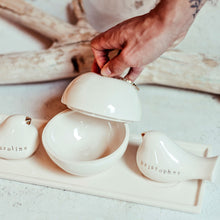 Load image into Gallery viewer, Personalized Love Birds Cake Toppers & Ceramic Apple Bowl Set - Gift for Couples - CozyHomeIdeas