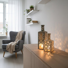 Load image into Gallery viewer, Handmade Ceramic Bottle Candle Holder with Cutout Pattern
