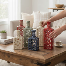 Load image into Gallery viewer, Handmade Ceramic Bottle Candle Holder with Cutout Pattern
