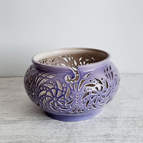 Ceramic yarn bowl - gifts for knitters or craft room decor. Pottery yarn holder - knitting storage and organizer. This ceramic crochet bowl also suitable as a fruit bowl or tea light holder.