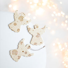 Load image into Gallery viewer, veramic hanging ornamet for tree. Christmas angel in gold decor. Handmade ceramic hanging holiday ornament.
