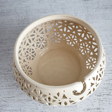 Load image into Gallery viewer, Ceramic knitting yarn bowl - a gift for a knitter or craft room decor. Pottery yarn holder - knitting storage and organizer. This ceramic crochet bowl is also suitable as a fruit bowl or tea light holder.

