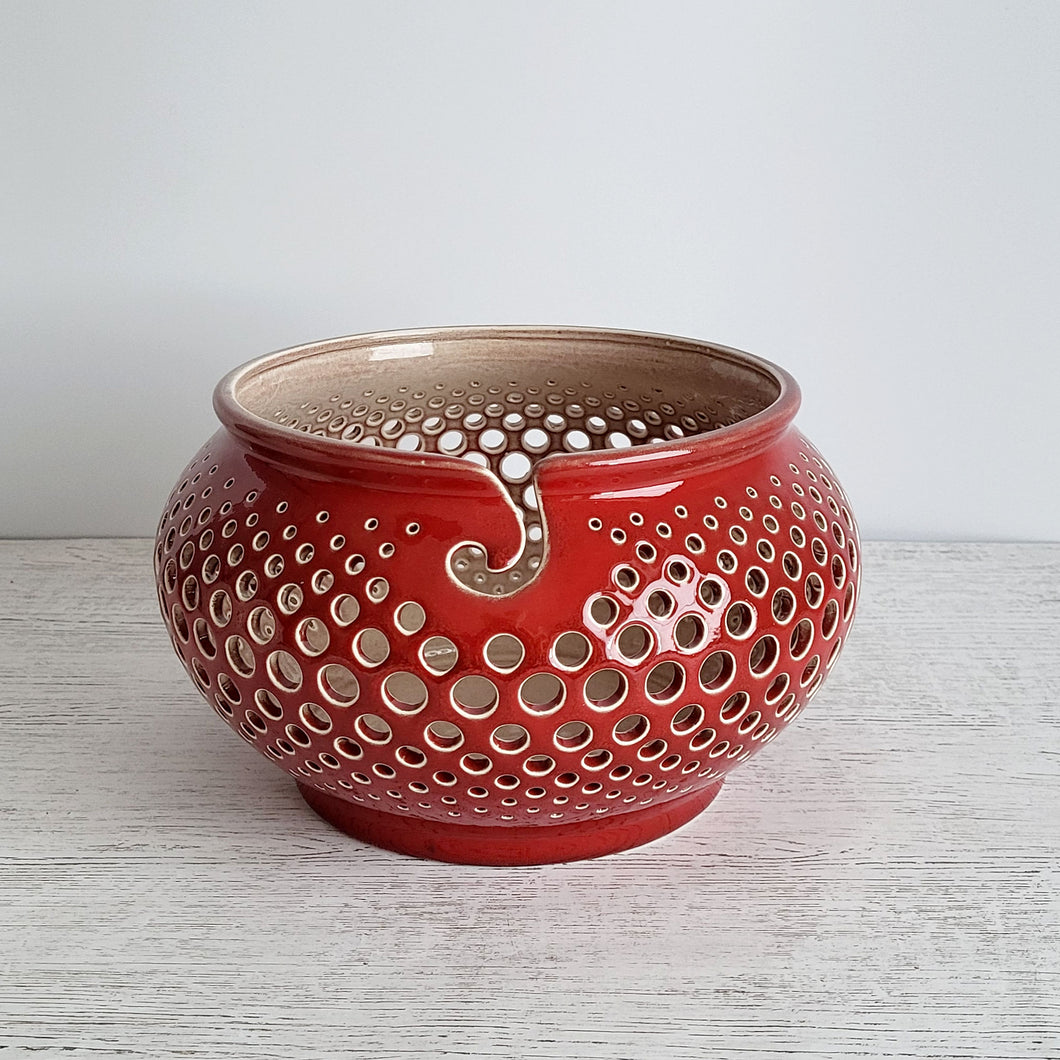 Ceramic yarn bowl - gifts for knitters or craft room decor. Pottery yarn holder - knitting storage and organizer. This ceramic crochet bowl also suitable as a fruit bowl or tea light holder.