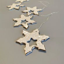 Load image into Gallery viewer, Ceramic snowflakes decorated in gold Holiday tree decor gift for wife or husband Elegant home decor cozyhomeideas

