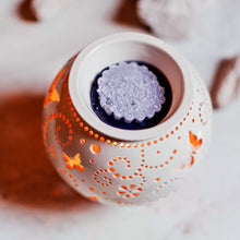Load image into Gallery viewer, Wax melt warmer is made out of ceramic and hand-carved to perfection. Ceramic candle holder will bring coziness to any room in the house. Wax melt warmer is essential for decorating any household. Candle holder - wax warmer will delight new settlers.
