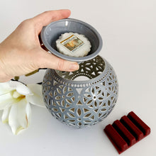 Load image into Gallery viewer, Wax melt warmer is made out of ceramic and hand-carved to perfection. Ceramic candle holder will bring coziness to any room in the house. Wax melt warmer is essential for decorating any household. Candle holder - wax warmer will delight new settlers.

