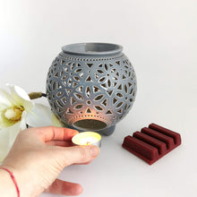 Load image into Gallery viewer, Wax melt warmer is made out of ceramic and hand-carved to perfection. Ceramic candle holder will bring coziness to any room in the house. Wax melt warmer is essential for decorating any household. Candle holder - wax warmer will delight new settlers.
