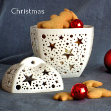 Load image into Gallery viewer, This ceramic bowl with lid can be used as a fruit bowl, cookie or candy jar, or candle holder in any room of the home! They make wonderful heartfelt gifts for special occasions like a wedding or housewarming or for a holiday, or birthday gift.
