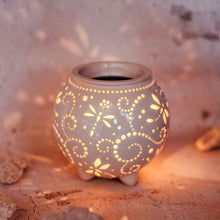 Load image into Gallery viewer, Wax melt warmer is made out of ceramic and hand-carved to perfection. Ceramic candle holder will bring coziness to any room in the house. Wax melt warmer is essential for decorating any household. Candle holder - wax warmer will delight new settlers.
