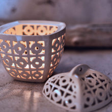 Load image into Gallery viewer, Handmade candle holder is the best wedding gift. Candle holder is made out of ceramic and hand-carved to perfection. Ceramic candle holder will bring coziness to any room in the house. Ceramic candle holder is essential for decorating any household. 
