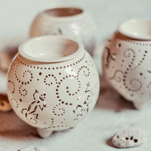 Load image into Gallery viewer, Wax melt warmer is made out of ceramic and hand-carved to perfection. Ceramic candle holder will bring coziness to any room in the house. Wax melt warmer is essential for decorating any household. Candle holder - wax warmer will delight new settlers.
