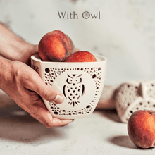 Load image into Gallery viewer, This ceramic bowl with lid can be used as a fruit bowl, cookie or candy jar, or candle holder in any room of the home! They make wonderful heartfelt gifts for special occasions like a wedding or housewarming or for a holiday, or birthday gift.
