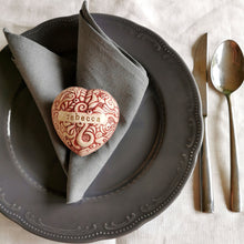 Load image into Gallery viewer, Personalized Ceramic Heart Place Setting - ceramic heart figurine - CozyHomeIdeas
