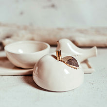 Load image into Gallery viewer, Personalized Love Birds Cake Toppers &amp; Ceramic Apple Bowl Set - Gift for Couples - CozyHomeIdeas
