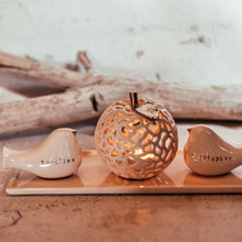 Load image into Gallery viewer, Personalized Love Birds Cake Toppers with "Apple" Candle Holder Set - Gift for Couples - CozyHomeIdeas
