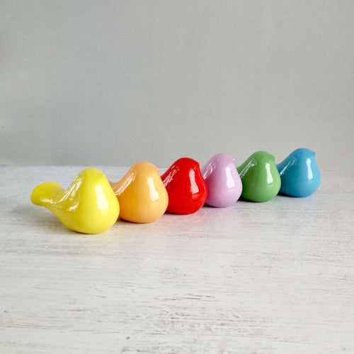 Celebrate spring with these cheerful ceramic bird figurines! Ceramic bird figurines available in pastel rainbow colors these sweet bird figures can be used for home decor or as cake toppers. Bird can be used to announce the arrival of a rainbow baby!